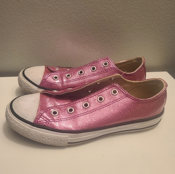 Converse All Star Kids Pink Glittery Sneakers - Picture 3 of 9